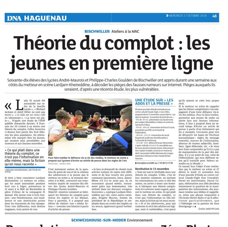 Coupure de presse DNA Lardjam Kheireddine au lycée des métiers Charles-Philippe Goulden de Bischwiller