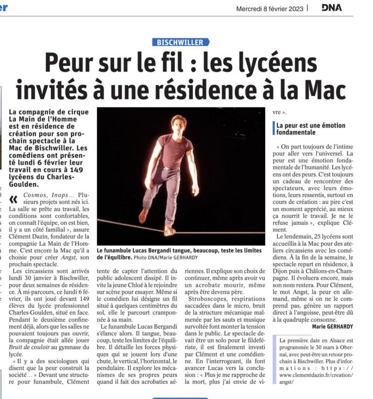 Article DNA. Atelier artistique des CAP à la MAC de Bischwiller.