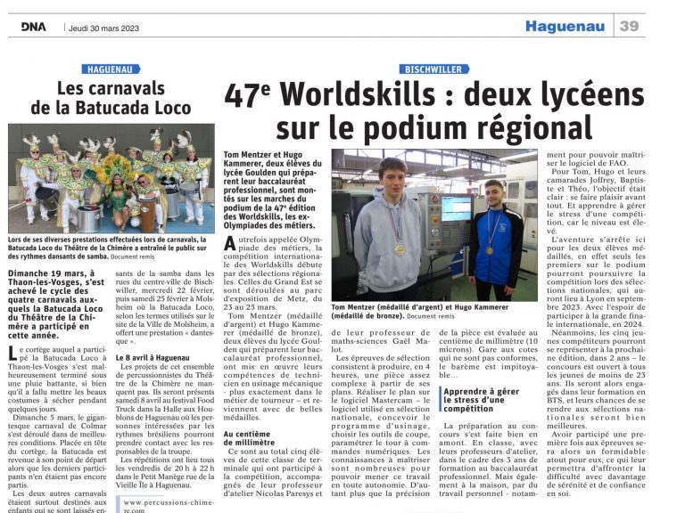 Article DNA. Finales régionales à Metz. Récompenses des élèves, section usinage,